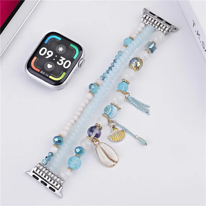 For Apple Watch 10 46mm / Ultra 2 / Ultra 49mm / 9 8 7 45mm / SE (2023) SE (2022) SE 6 5 4 44mm / 3 2 1 42mm Shell Beads Bands Three Rows