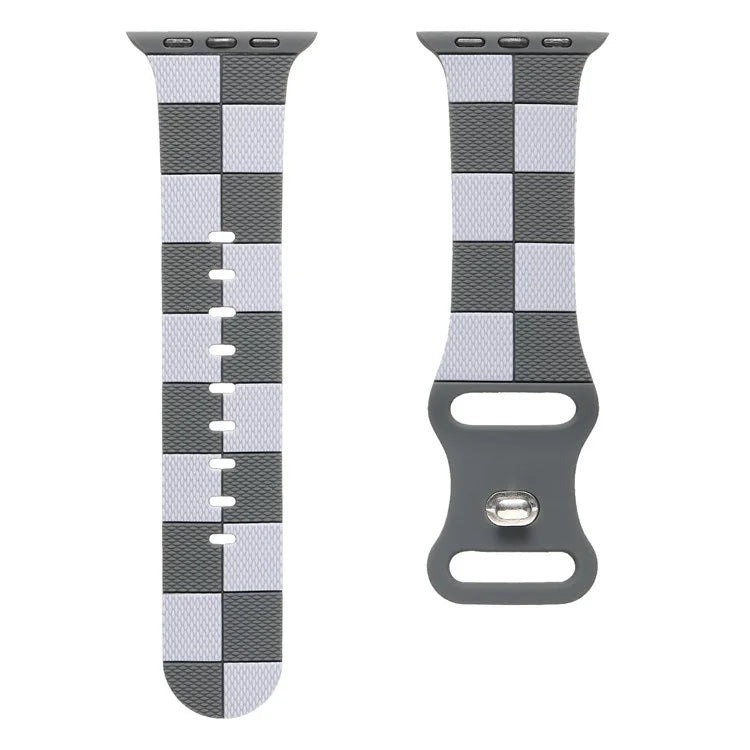 For Apple Watch 10 46mm / Ultra 2 / Ultra 49mm / 9 8 7 45mm / SE (2023) SE (2022) SE 6 5 4 44mm / 3 2 1 42mm Checkerboard Silicone Band