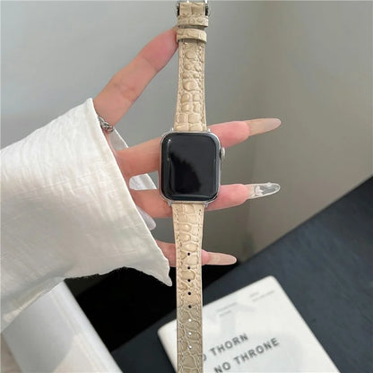 For Apple Watch Series 10 42mm / 9 8 7 41mm / SE (2023) SE (2022) SE 6 5 4 40mm / 3 2 1 38mm Crocodile Texture Leather Strap