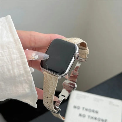 For Apple Watch Series 10 42mm / 9 8 7 41mm / SE (2023) SE (2022) SE 6 5 4 40mm / 3 2 1 38mm Crocodile Texture Leather Strap