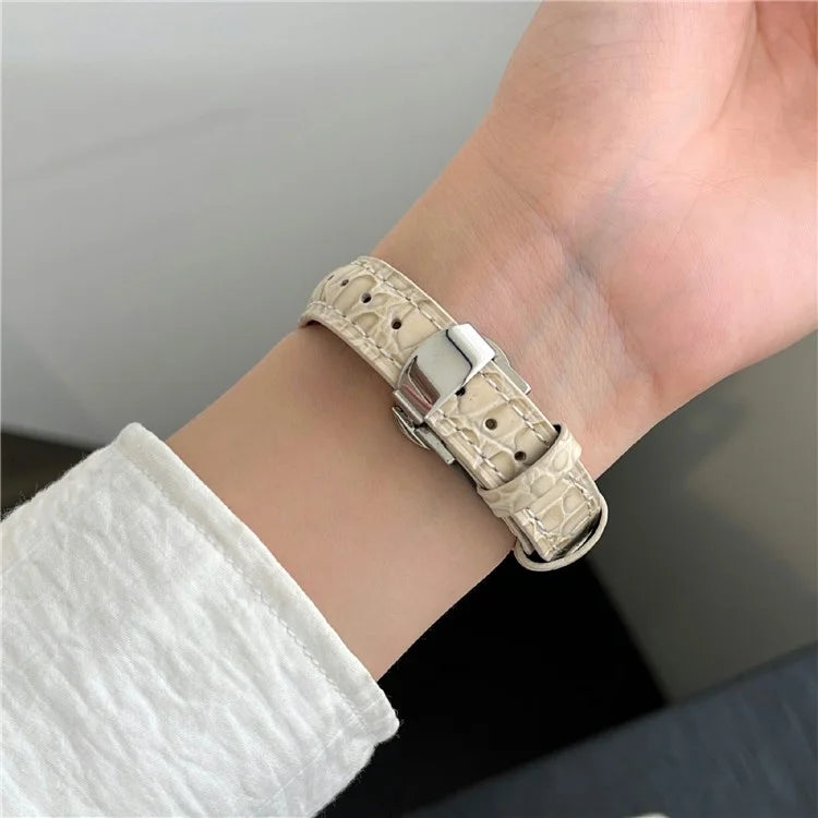 For Apple Watch Series 10 42mm / 9 8 7 41mm / SE (2023) SE (2022) SE 6 5 4 40mm / 3 2 1 38mm Crocodile Texture Leather Strap