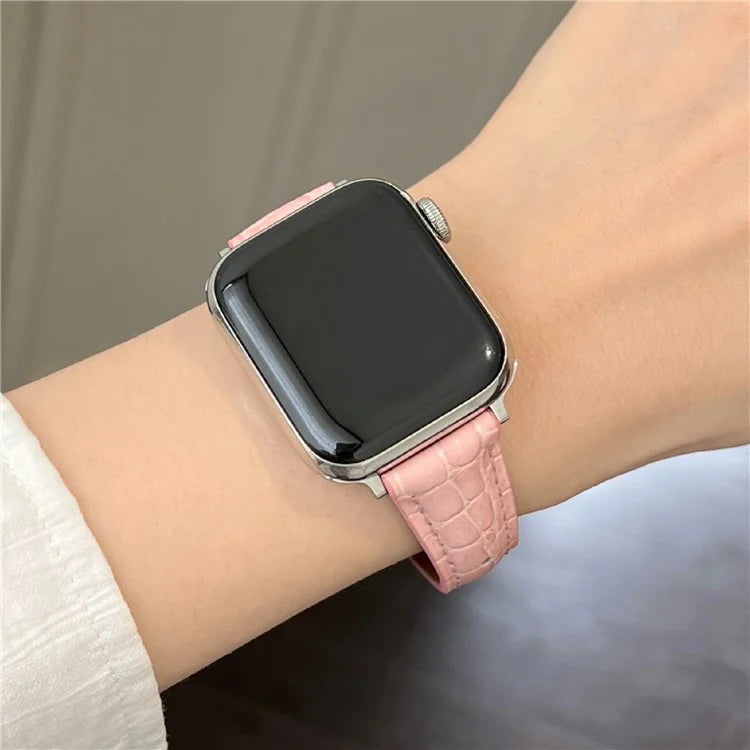 For Apple Watch Series 10 42mm / 9 8 7 41mm / SE (2023) SE (2022) SE 6 5 4 40mm / 3 2 1 38mm Crocodile Texture Leather Strap