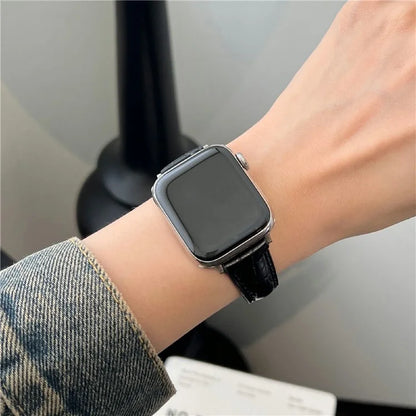 For Apple Watch Series 10 42mm / 9 8 7 41mm / SE (2023) SE (2022) SE 6 5 4 40mm / 3 2 1 38mm Crocodile Texture Leather Strap