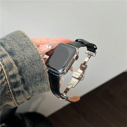 For Apple Watch Series 10 42mm / 9 8 7 41mm / SE (2023) SE (2022) SE 6 5 4 40mm / 3 2 1 38mm Crocodile Texture Leather Strap