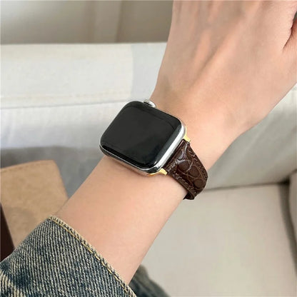 For Apple Watch Series 10 42mm / 9 8 7 41mm / SE (2023) SE (2022) SE 6 5 4 40mm / 3 2 1 38mm Crocodile Texture Leather Strap