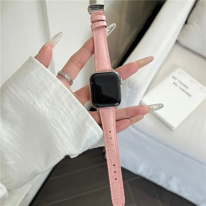 For Apple Watch 10 46mm / Ultra 2 / Ultra 49mm / 9 8 7 45mm / SE (2023) SE (2022) SE 6 5 4 44mm / 3 2 1 42mm Crocodile Texture Leather Strap