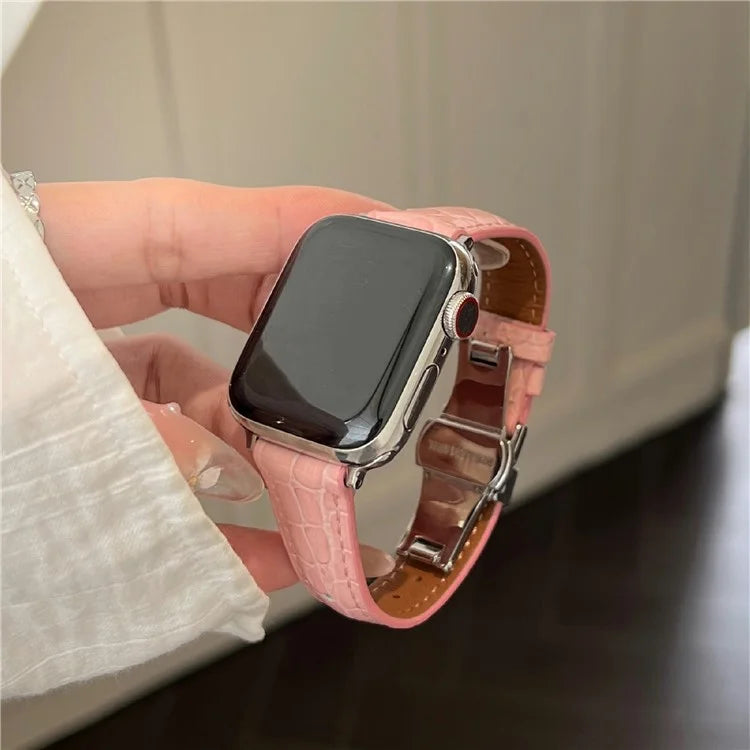 For Apple Watch 10 46mm / Ultra 2 / Ultra 49mm / 9 8 7 45mm / SE (2023) SE (2022) SE 6 5 4 44mm / 3 2 1 42mm Crocodile Texture Leather Strap