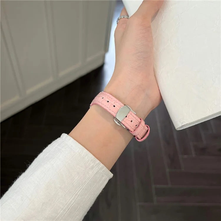 For Apple Watch 10 46mm / Ultra 2 / Ultra 49mm / 9 8 7 45mm / SE (2023) SE (2022) SE 6 5 4 44mm / 3 2 1 42mm Crocodile Texture Leather Strap