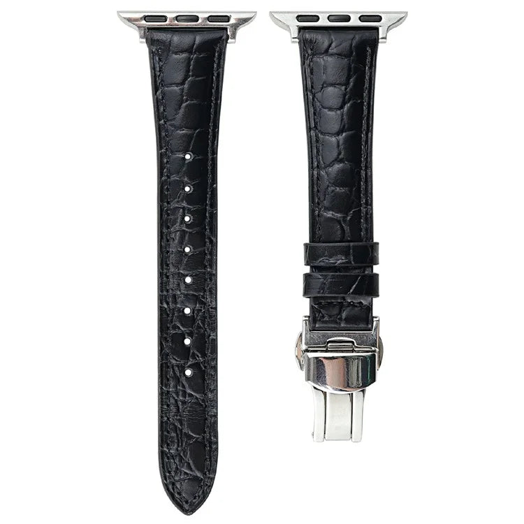 For Apple Watch 10 46mm / Ultra 2 / Ultra 49mm / 9 8 7 45mm / SE (2023) SE (2022) SE 6 5 4 44mm / 3 2 1 42mm Crocodile Texture Leather Strap