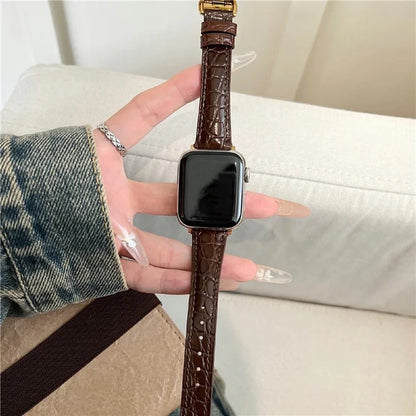 For Apple Watch 10 46mm / Ultra 2 / Ultra 49mm / 9 8 7 45mm / SE (2023) SE (2022) SE 6 5 4 44mm / 3 2 1 42mm Crocodile Texture Leather Strap