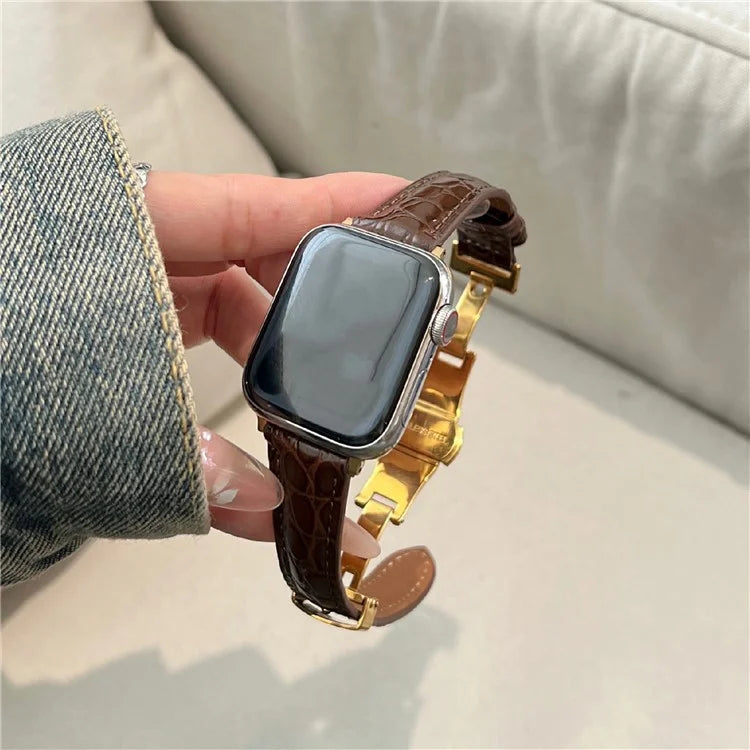 For Apple Watch 10 46mm / Ultra 2 / Ultra 49mm / 9 8 7 45mm / SE (2023) SE (2022) SE 6 5 4 44mm / 3 2 1 42mm Crocodile Texture Leather Strap