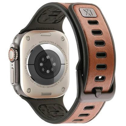 For Apple Watch 10 46mm / Ultra 2 / Ultra 49mm / 9 8 7 45mm / SE (2023) SE (2022) SE 6 5 4 44mm / 3 2 1 42mm Leather Coated Silicone Strap