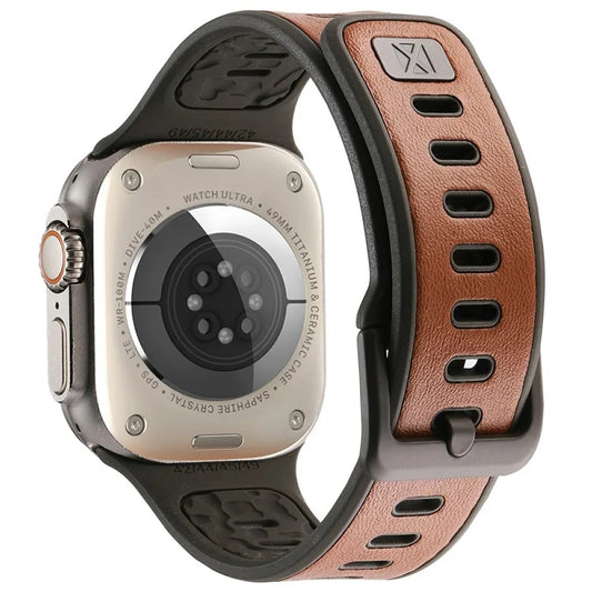 For Apple Watch 10 46mm / Ultra 2 / Ultra 49mm / 9 8 7 45mm / SE (2023) SE (2022) SE 6 5 4 44mm / 3 2 1 42mm Leather Coated Silicone Strap
