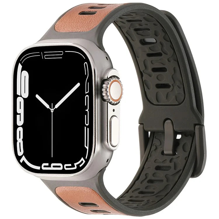 For Apple Watch 10 46mm / Ultra 2 / Ultra 49mm / 9 8 7 45mm / SE (2023) SE (2022) SE 6 5 4 44mm / 3 2 1 42mm Leather Coated Silicone Strap