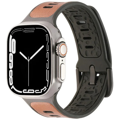 For Apple Watch 10 46mm / Ultra 2 / Ultra 49mm / 9 8 7 45mm / SE (2023) SE (2022) SE 6 5 4 44mm / 3 2 1 42mm Leather Coated Silicone Strap