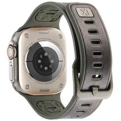 For Apple Watch 10 46mm / Ultra 2 / Ultra 49mm / 9 8 7 45mm / SE (2023) SE (2022) SE 6 5 4 44mm / 3 2 1 42mm Leather Coated Silicone Strap