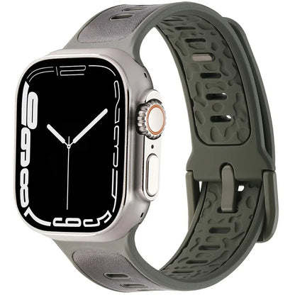 For Apple Watch 10 46mm / Ultra 2 / Ultra 49mm / 9 8 7 45mm / SE (2023) SE (2022) SE 6 5 4 44mm / 3 2 1 42mm Leather Coated Silicone Strap
