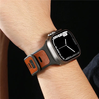 For Apple Watch 10 46mm / Ultra 2 / Ultra 49mm / 9 8 7 45mm / SE (2023) SE (2022) SE 6 5 4 44mm / 3 2 1 42mm Leather Coated Silicone Strap