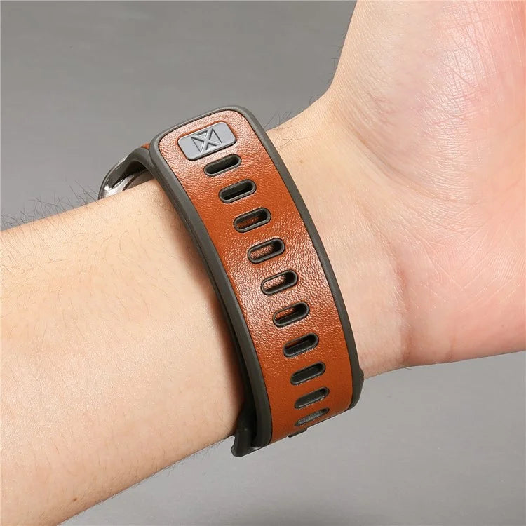For Apple Watch 10 46mm / Ultra 2 / Ultra 49mm / 9 8 7 45mm / SE (2023) SE (2022) SE 6 5 4 44mm / 3 2 1 42mm Leather Coated Silicone Strap