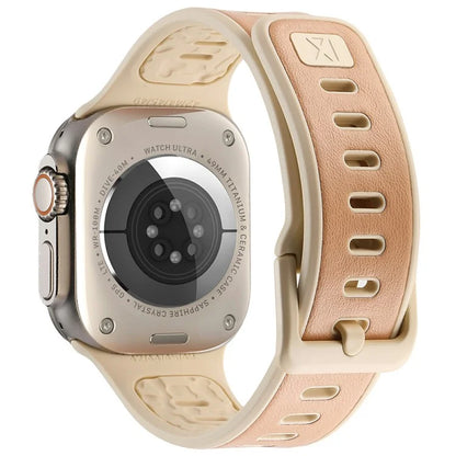 For Apple Watch 10 46mm / Ultra 2 / Ultra 49mm / 9 8 7 45mm / SE (2023) SE (2022) SE 6 5 4 44mm / 3 2 1 42mm Leather Coated Silicone Strap