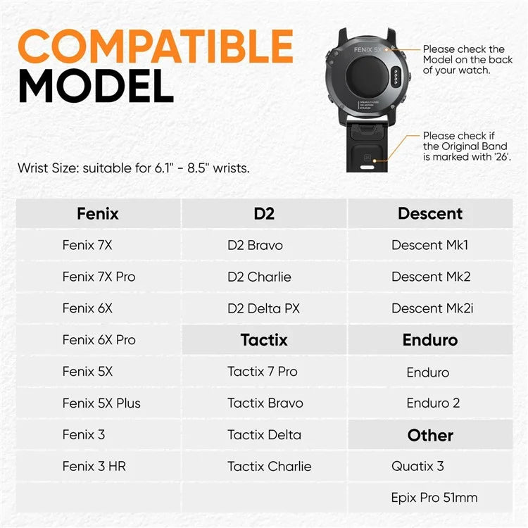 Silicone Strap for Garmin Fenix 7X Pro / Fenix 7X Quickfit 26mm Replacement Watch Band