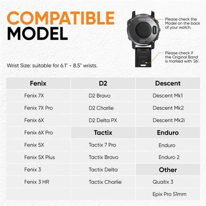 Silicone Strap for Garmin Fenix 7X Pro / Fenix 7X Quickfit 26mm Replacement Watch Band