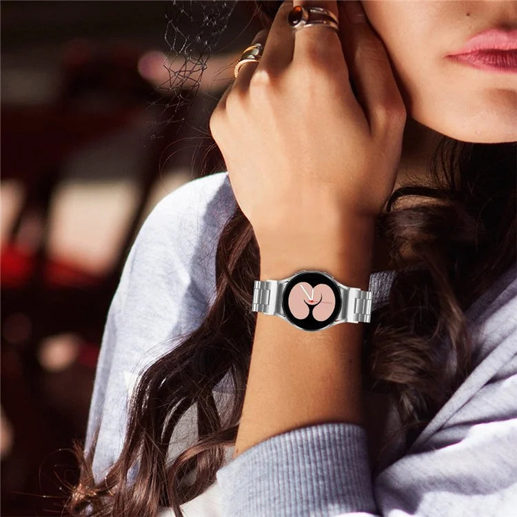 For Samsung Galaxy Watch7 40mm / 44mm Strap Quick Release Connector Stainless Steel Watch Band - Silver