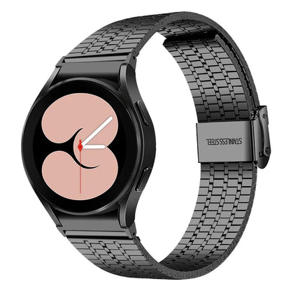 For Samsung Galaxy Watch7 44mm 40mm Watch Band 7-Beads Stainless Steel Wrist Strap - Black
