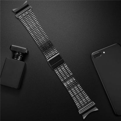 For Samsung Galaxy Watch7 44mm 40mm Watch Band 7-Beads Stainless Steel Wrist Strap - Black