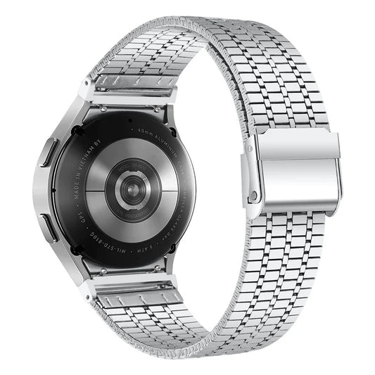 For Samsung Galaxy Watch7 44mm / 40mm Replacement Band with Connector 7-Bead Stainless Steel Smart Watch Strap, Silver