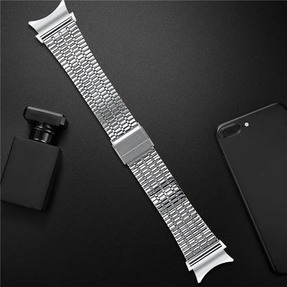 For Samsung Galaxy Watch7 44mm / 40mm Replacement Band with Connector 7-Bead Stainless Steel Smart Watch Strap, Silver