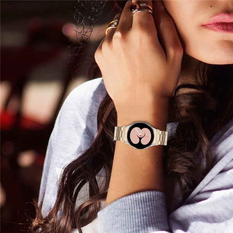 For Samsung Galaxy Watch7 44mm 40mm Stainless Steel Watch Band 3-Beads Wrist Strap