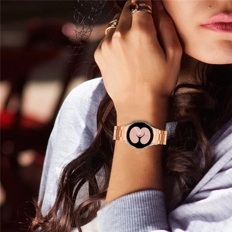 For Samsung Galaxy Watch7 44mm 40mm Stainless Steel Watch Band 3-Beads Wrist Strap