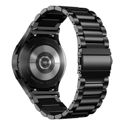 For Samsung Galaxy Watch7 44mm 40mm Stainless Steel Watch Band 3-Beads Wrist Strap - Black