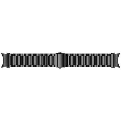 For Samsung Galaxy Watch7 44mm 40mm Stainless Steel Watch Band 3-Beads Wrist Strap - Black