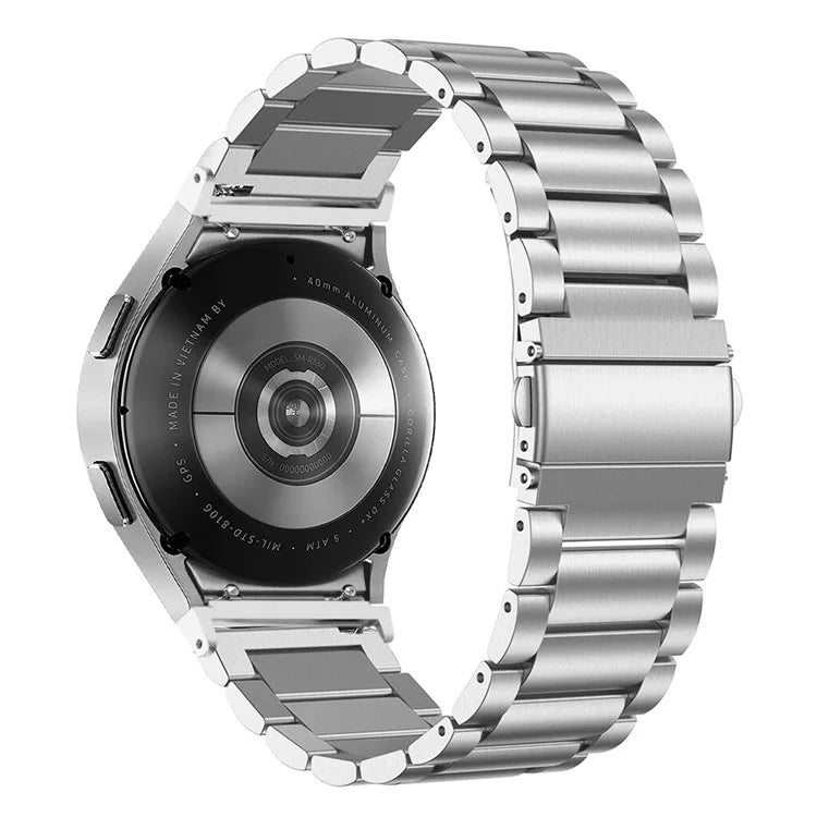 For Samsung Galaxy Watch7 44mm / 40mm Stainless Steel Band 3-Bead Smart Watch Strap with Connector, Silver
