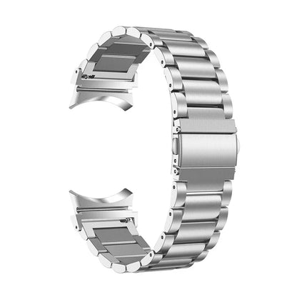 For Samsung Galaxy Watch7 44mm / 40mm Stainless Steel Band 3-Bead Smart Watch Strap with Connector, Silver