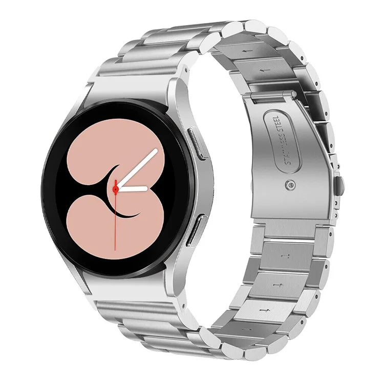 For Samsung Galaxy Watch7 44mm / 40mm Stainless Steel Band 3-Bead Smart Watch Strap with Connector, Silver