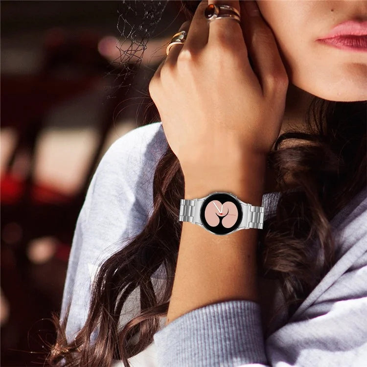 For Samsung Galaxy Watch7 44mm / 40mm Stainless Steel Band 3-Bead Smart Watch Strap with Connector, Silver