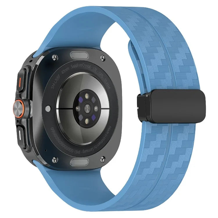 For Samsung Galaxy Watch Ultra 47mm Silicone Watch Band Carbon Fiber Texture with Magnetic Buckle