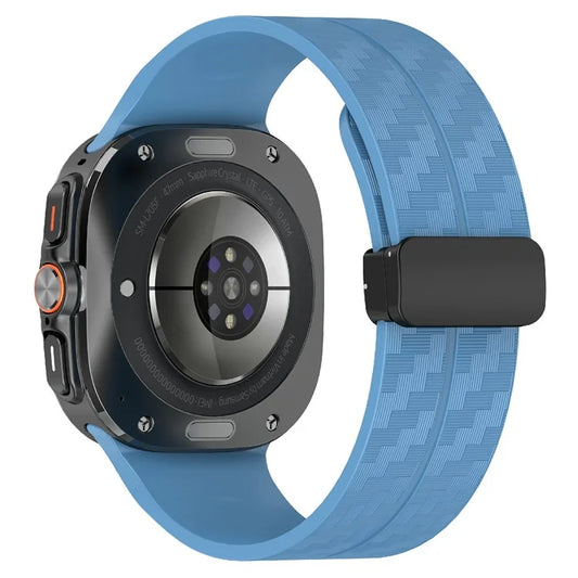 For Samsung Galaxy Watch Ultra 47mm Silicone Watch Band Carbon Fiber Texture with Magnetic Buckle