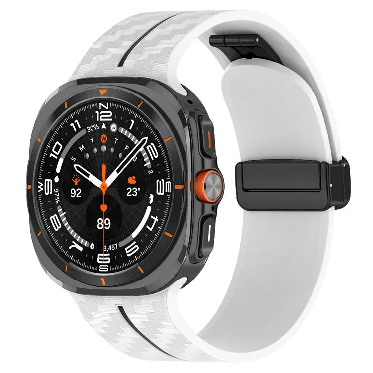 For Samsung Galaxy Watch Ultra 47mm Silicone Watch Band Carbon Fiber Texture with Magnetic Buckle