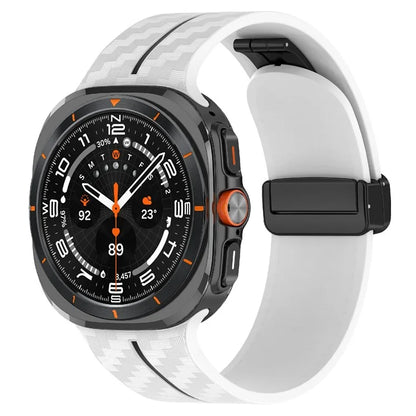 For Samsung Galaxy Watch Ultra 47mm Silicone Watch Band Carbon Fiber Texture with Magnetic Buckle