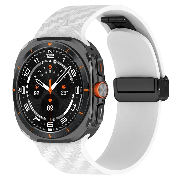 For Samsung Galaxy Watch Ultra 47mm Silicone Watch Band Carbon Fiber Texture with Magnetic Buckle