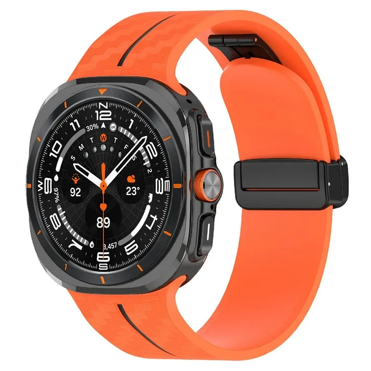 For Samsung Galaxy Watch Ultra 47mm Silicone Watch Band Carbon Fiber Texture with Magnetic Buckle