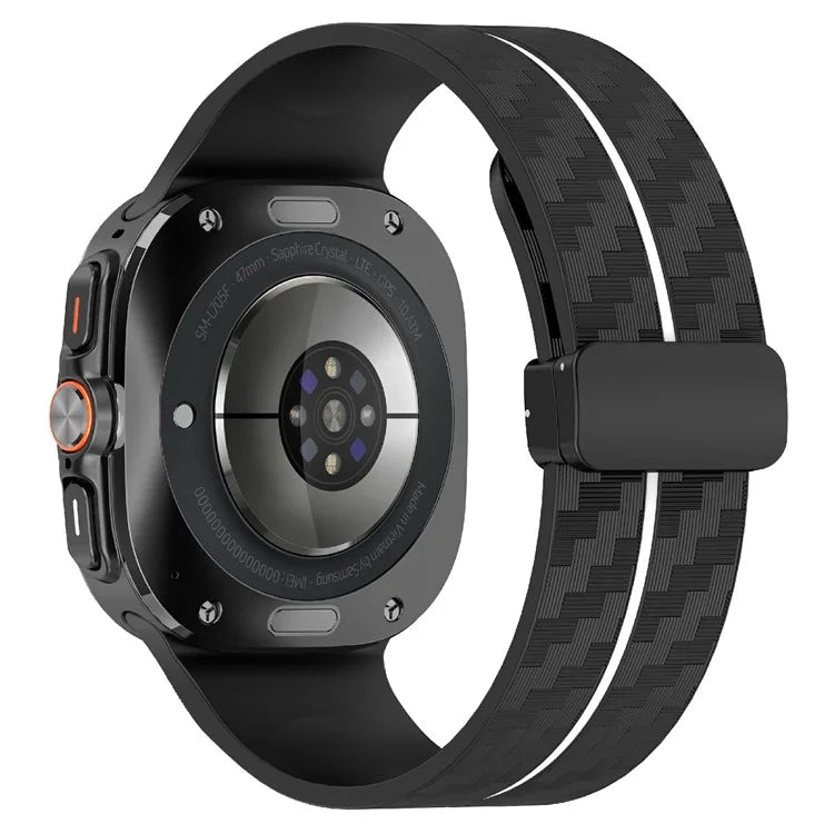 For Samsung Galaxy Watch Ultra 47mm Silicone Watch Band Carbon Fiber Texture with Magnetic Buckle