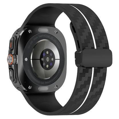 For Samsung Galaxy Watch Ultra 47mm Silicone Watch Band Carbon Fiber Texture with Magnetic Buckle