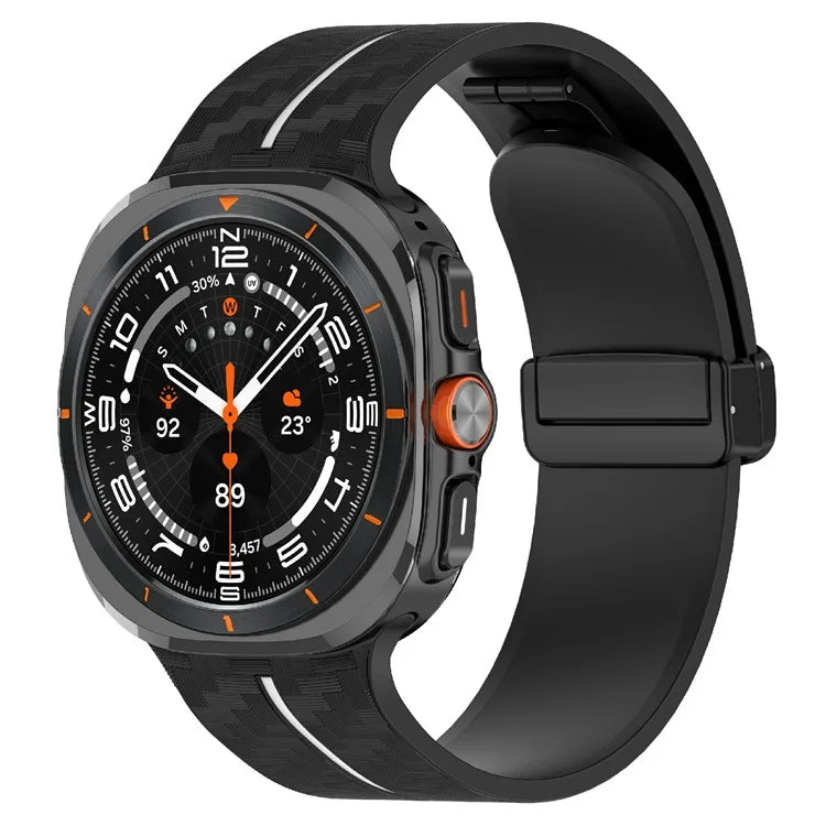 For Samsung Galaxy Watch Ultra 47mm Silicone Watch Band Carbon Fiber Texture with Magnetic Buckle