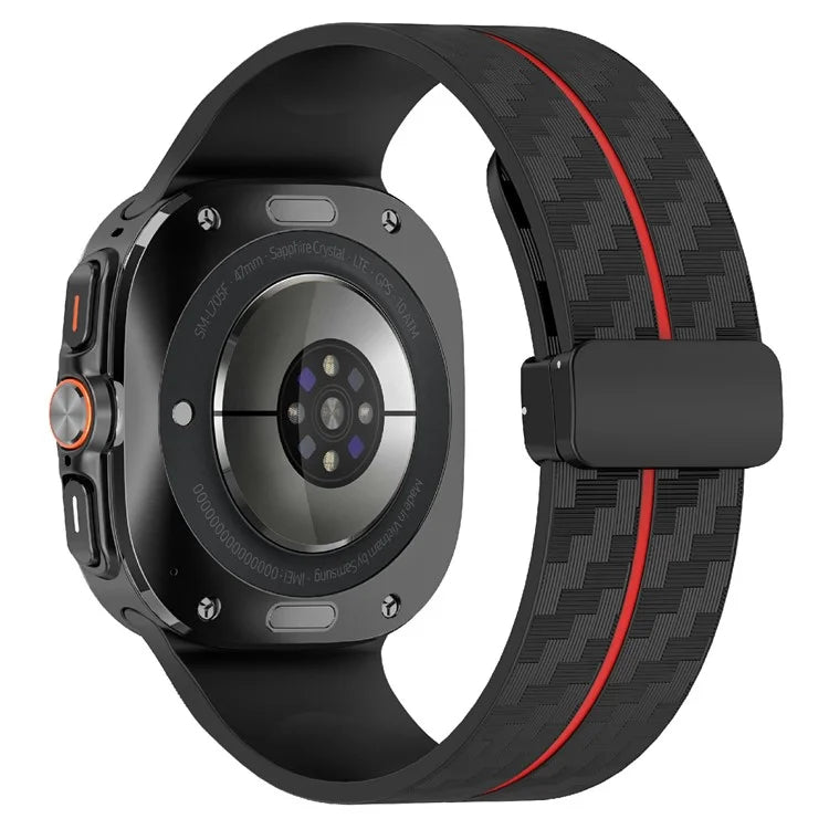 For Samsung Galaxy Watch Ultra 47mm Silicone Watch Band Carbon Fiber Texture with Magnetic Buckle