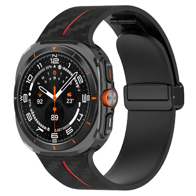 For Samsung Galaxy Watch Ultra 47mm Silicone Watch Band Carbon Fiber Texture with Magnetic Buckle